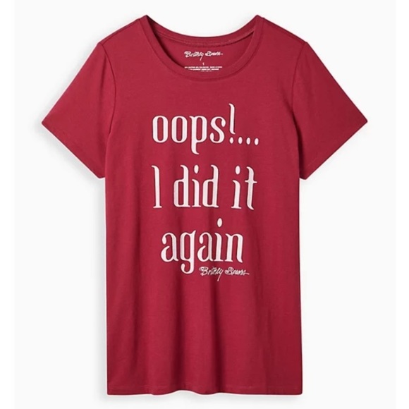 NWT TORRID CLASSIC FIT CREW TEE - COTTON BRITNEY SPEARS OOPS RED - Picture 1 of 3